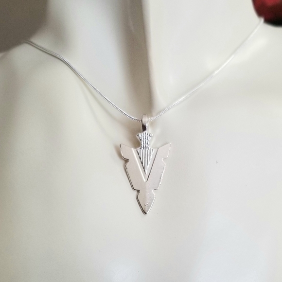 Sterling Silver Arrowhead Necklace Mens Necklace Tribal Spear Mens Jewelry - Picture 5 of 6
